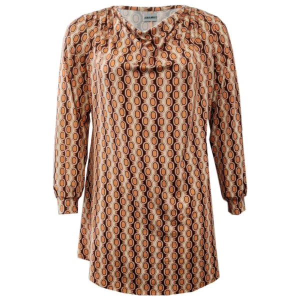 Plus size bluse - Natsu Retro Pearls Cognac Orange Female 44