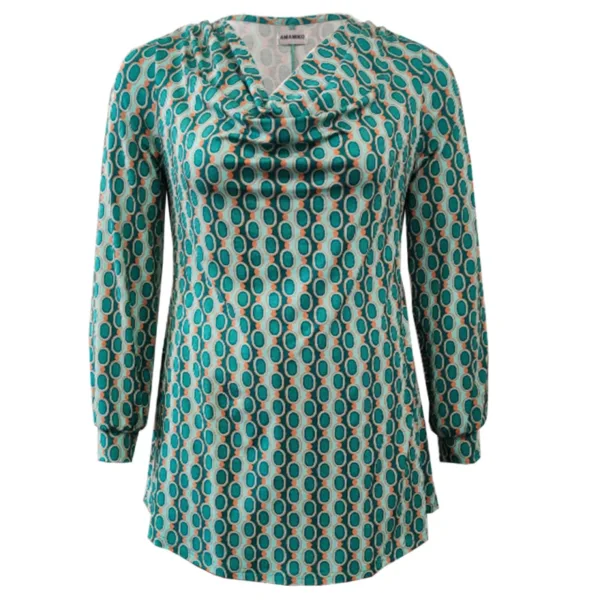 Plus size bluse - Natsu Retro Pearls Turquoise Blå Female 44