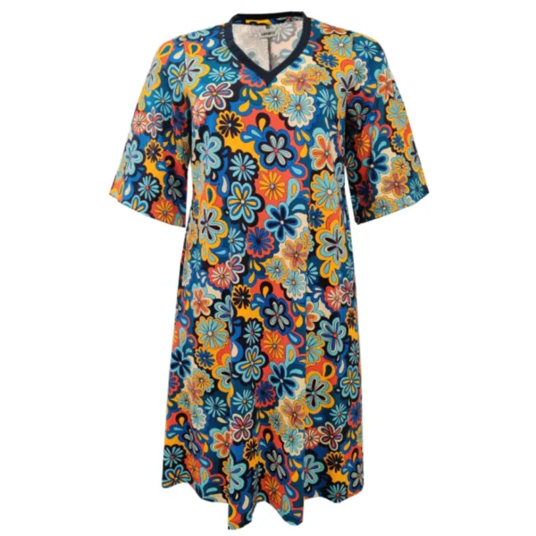 Plus size kjole - Tulla Flower Power Blå Female 44