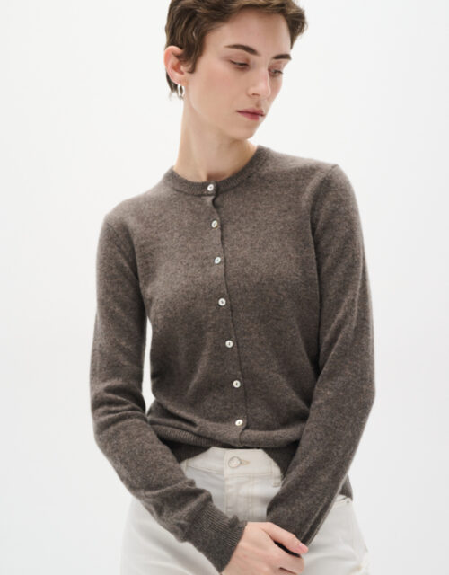 Lukkaiw Premium Cardigan i 100% Cashmere - Brun Melange