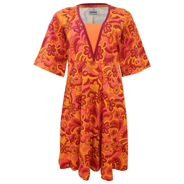 Plus size kjole - Ama Orange Flower Orange Female 52