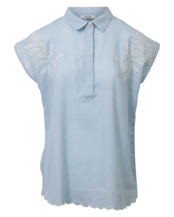 Chacha Dame Kortærmet Skjorte   Hørmix Denim Light Blue
