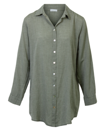 Leonora Dame Skjorte   Hørmix Plus Size Green 54