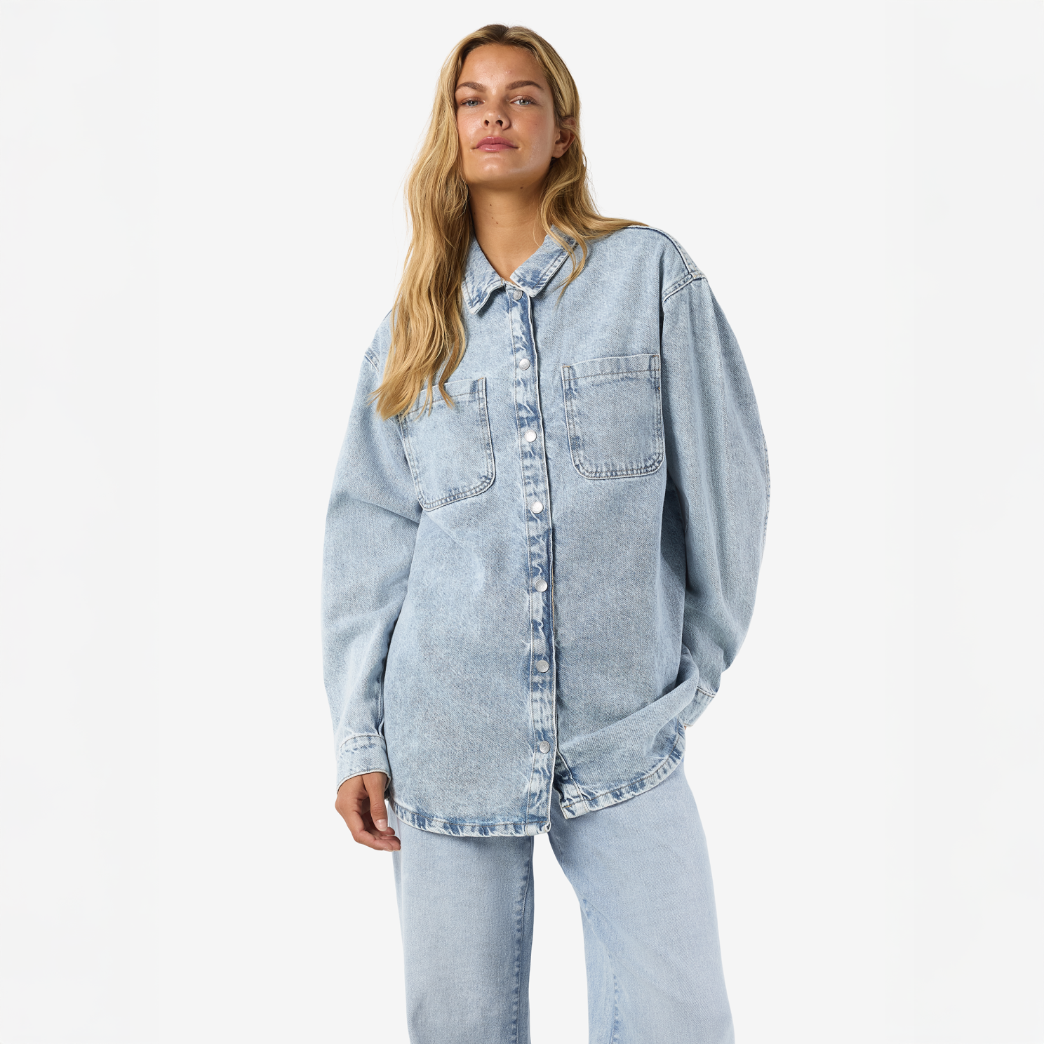 Noisy May Dame Denimskjorte Light Blue Denim Xs