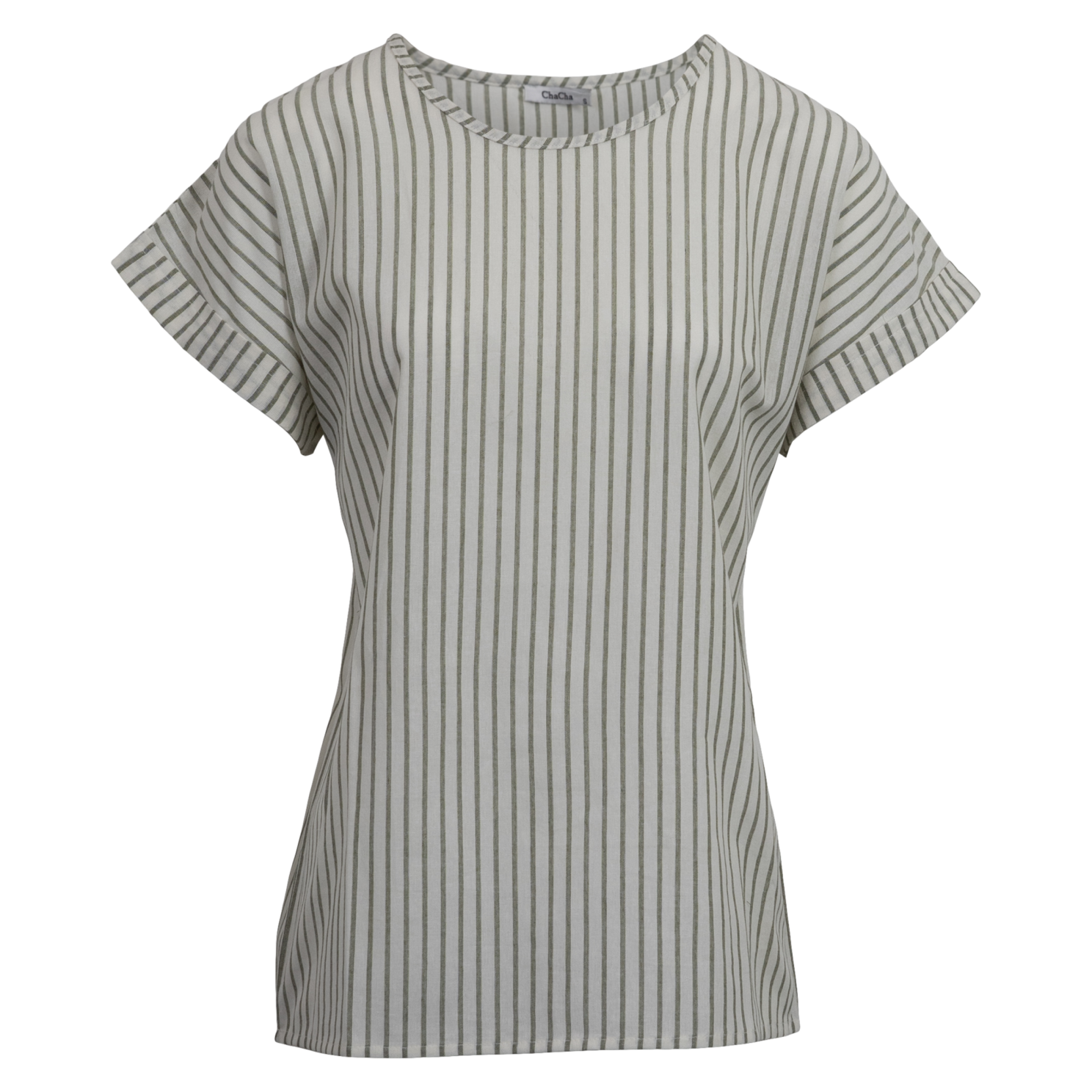 Chacha Dame Kortærmet Bluse Green Stripe