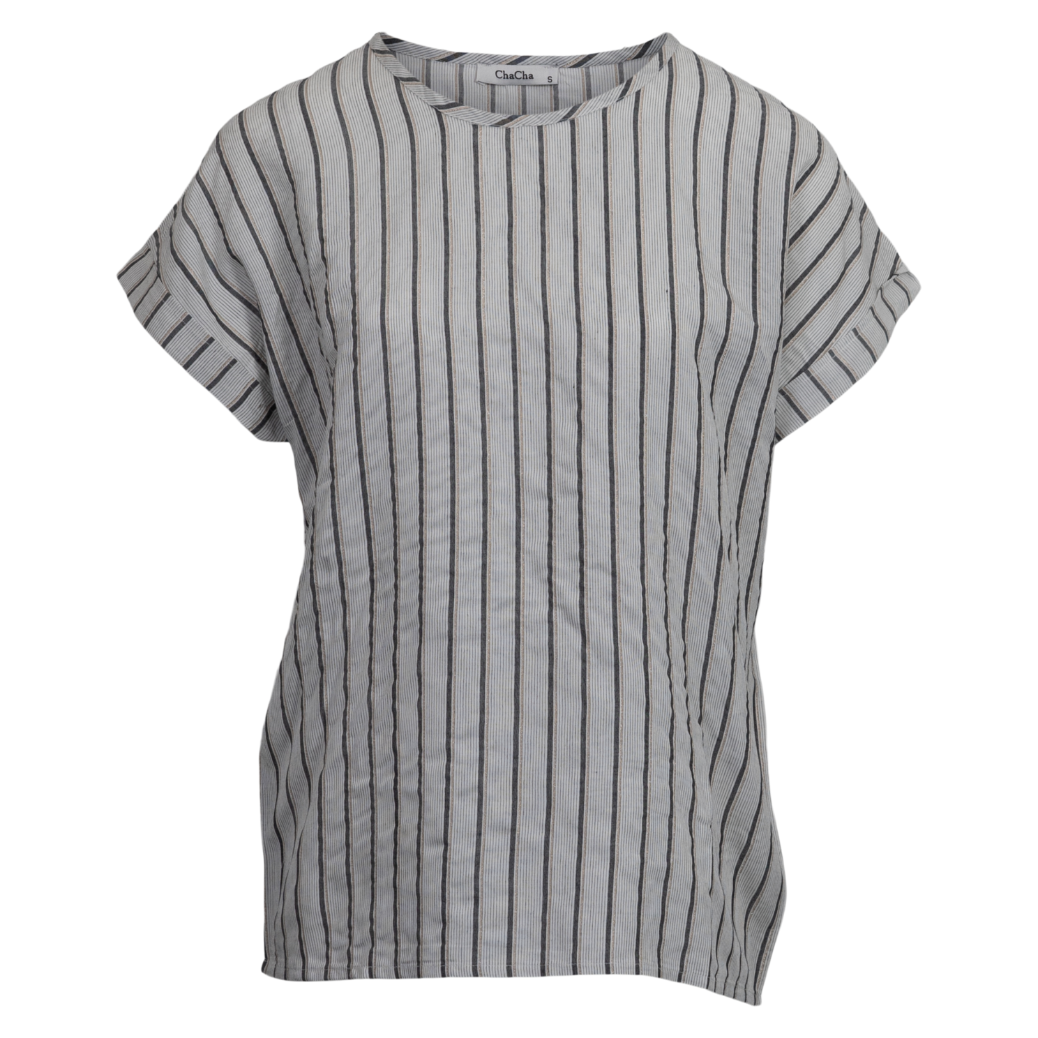 Chacha Dame Kortærmet Bluse Grey Black Stripe