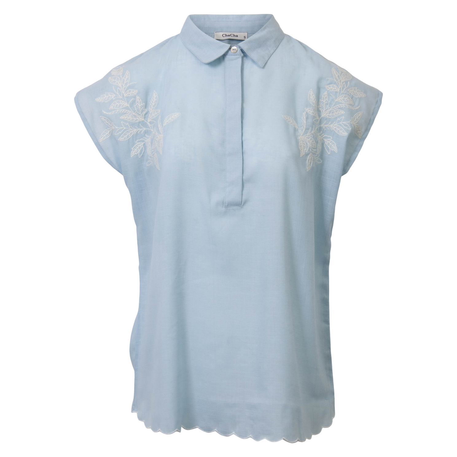 Chacha Dame Kortærmet Skjorte Hørmix Denim Light Blue
