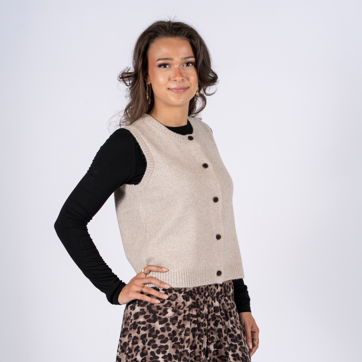 Sasia Bonnie Dame Strikvest Cement Grey