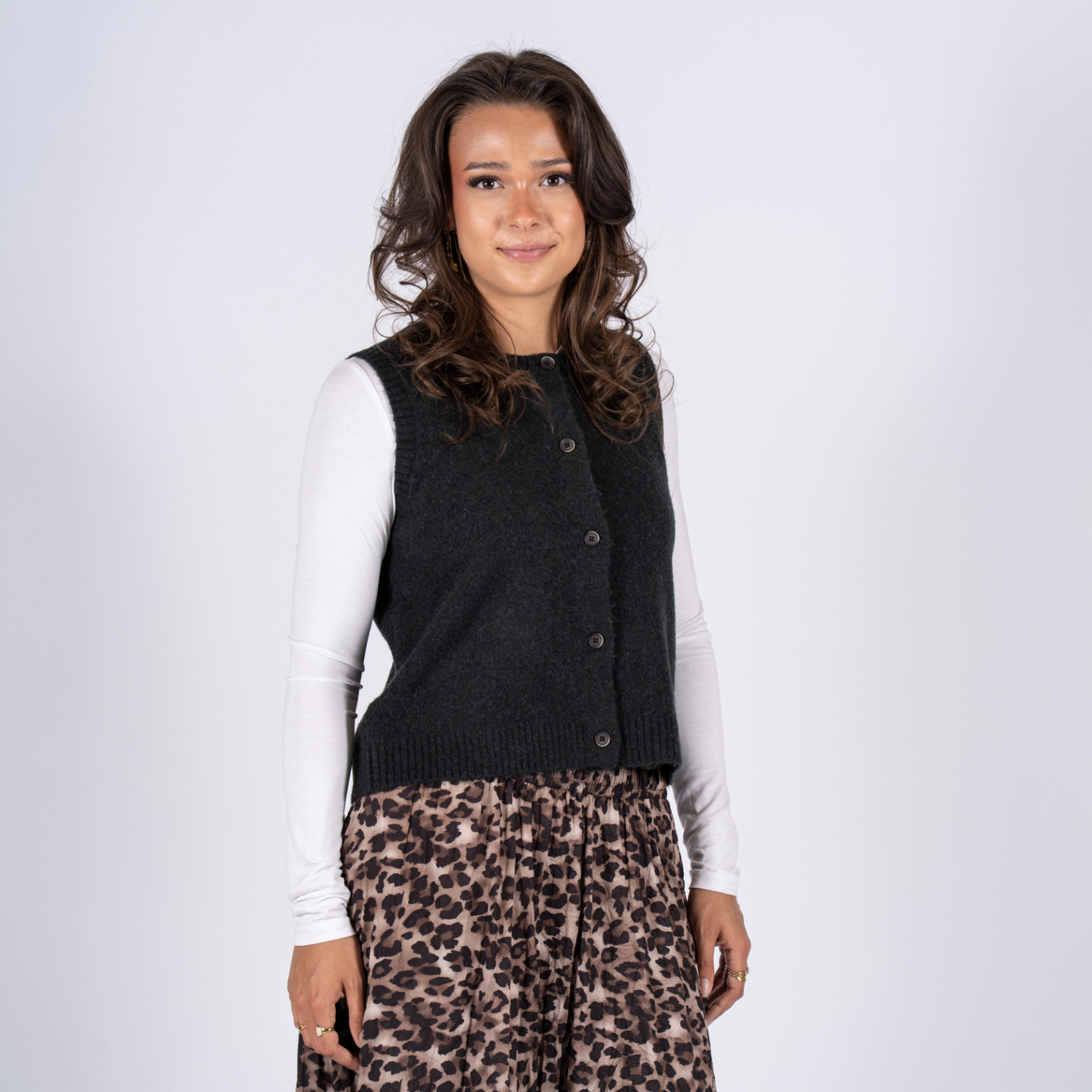 Sasia Bonnie Dame Strikvest Dark Grey Melange