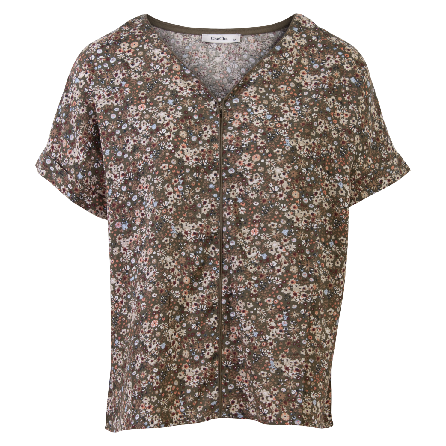 Chacha Dame Bluse Khaki Flower