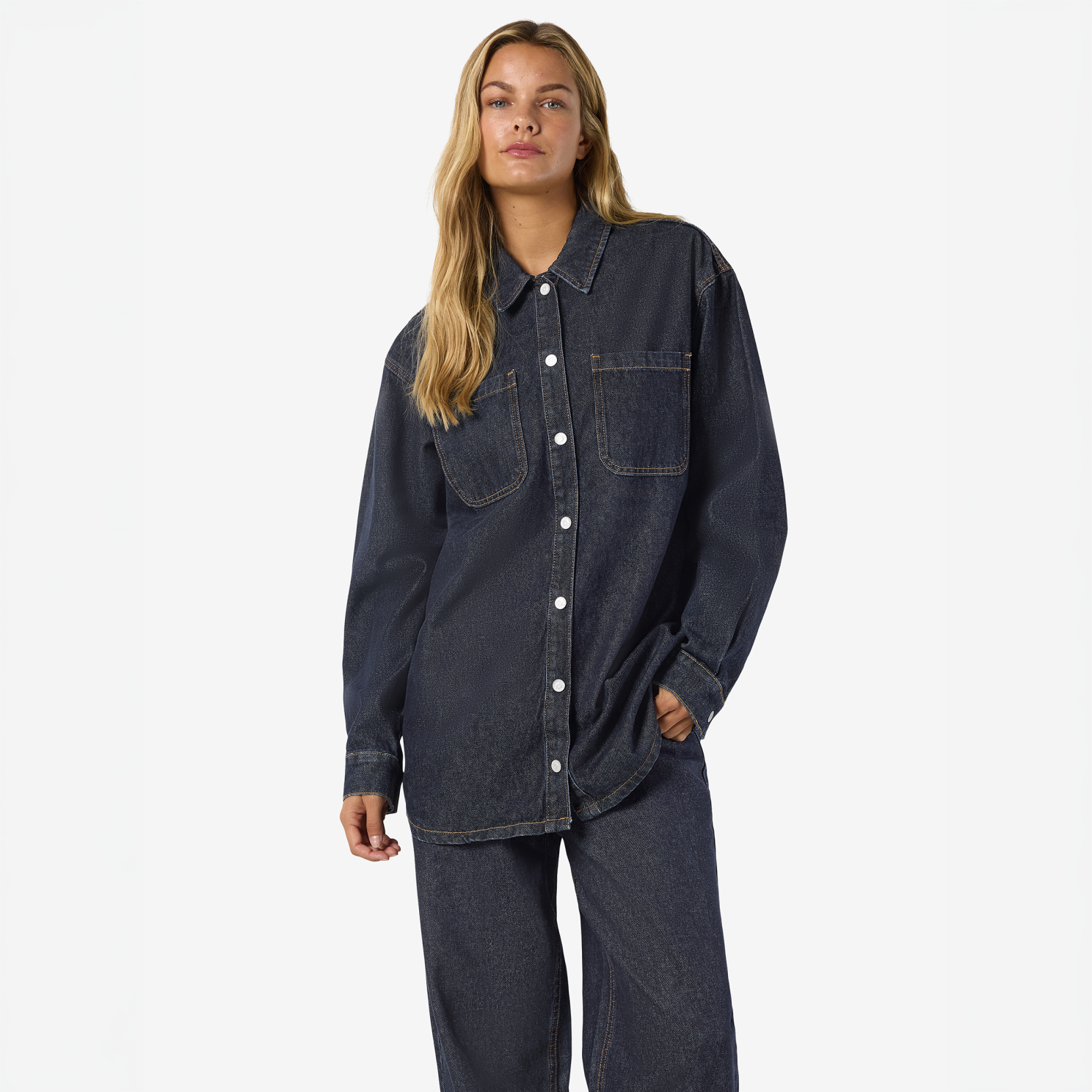 Noisy May Alva Dame Denimskjorte Dark Blue Denim Xs