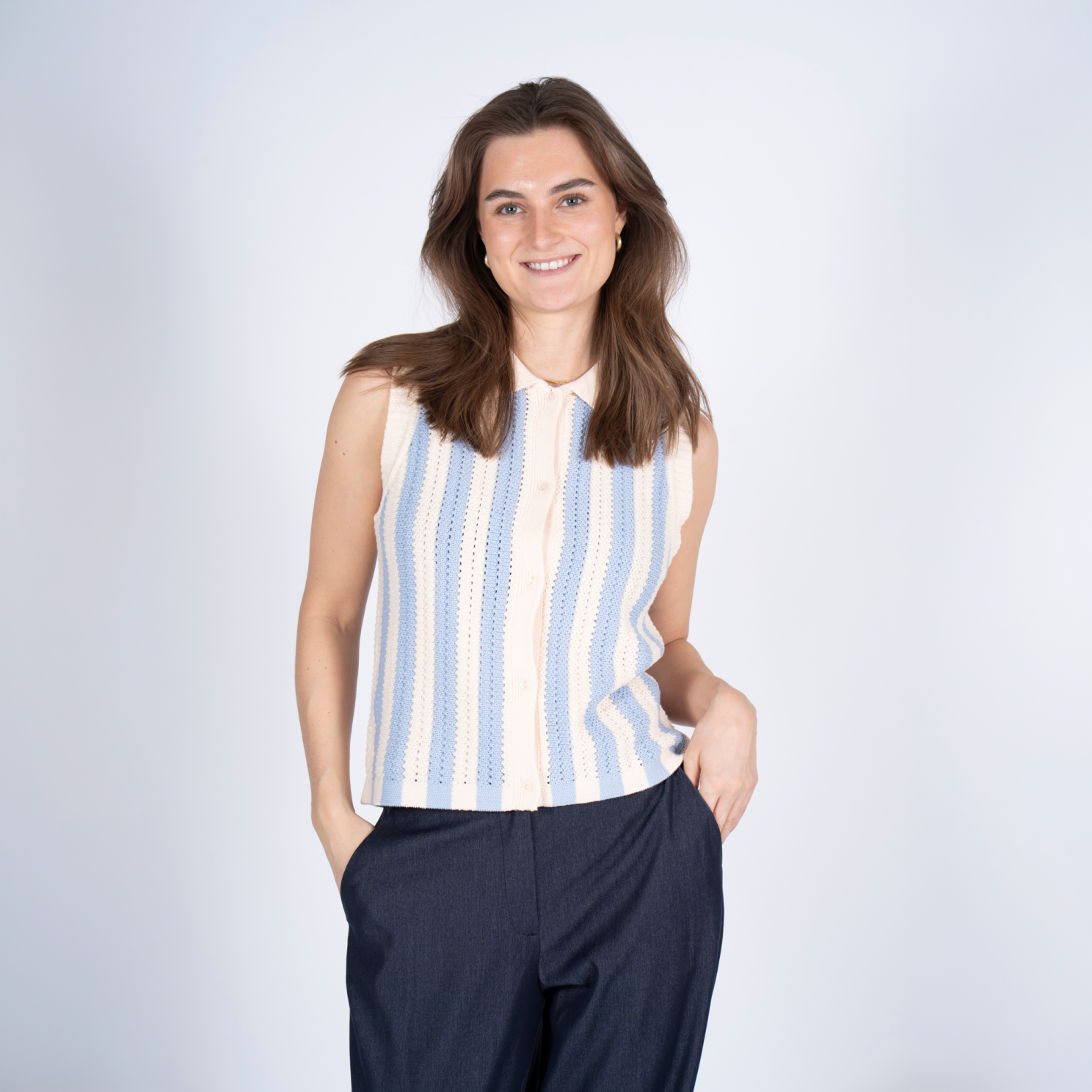 Sasia Mina Dame Strikvest Cashmere Blue