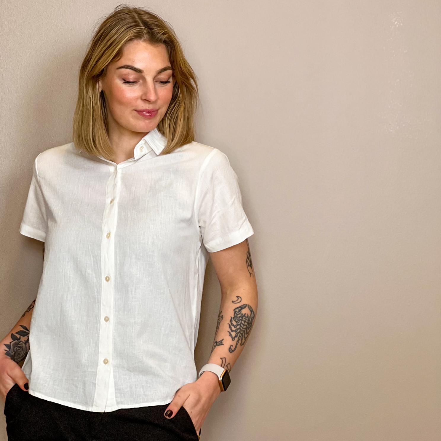 Steenholt Linett Dame Kortærmet Skjorte   Hørmix Bright White Xs