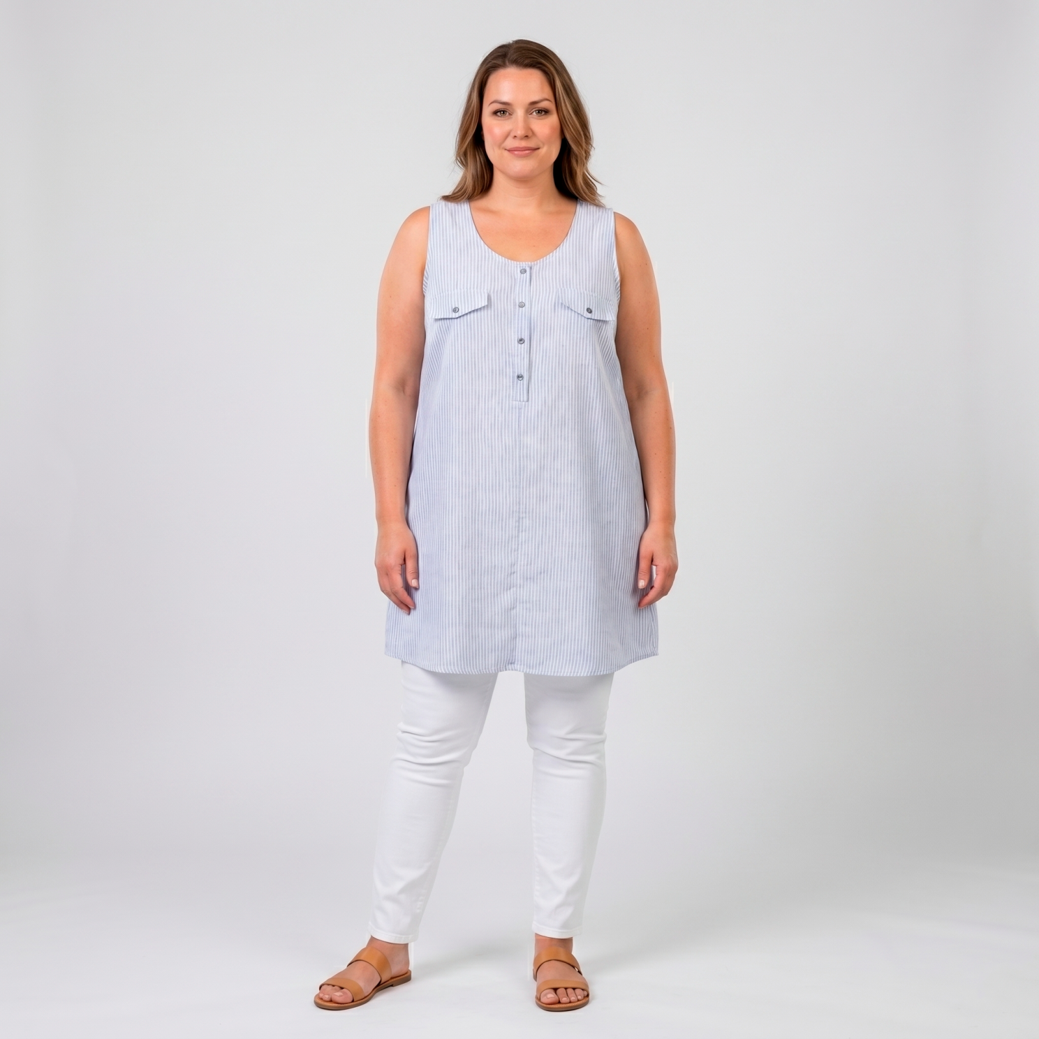 Zbyz Dame Tunika Uden ærmer Blue Stripe 46 48