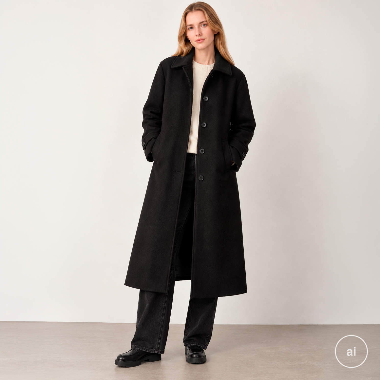 Dame Frakke Uldmix Black