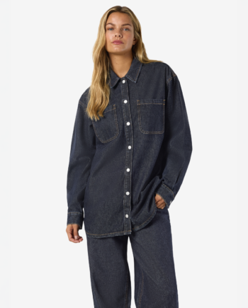Noisy May Alva Dame Denimskjorte Dark Blue Denim Xs