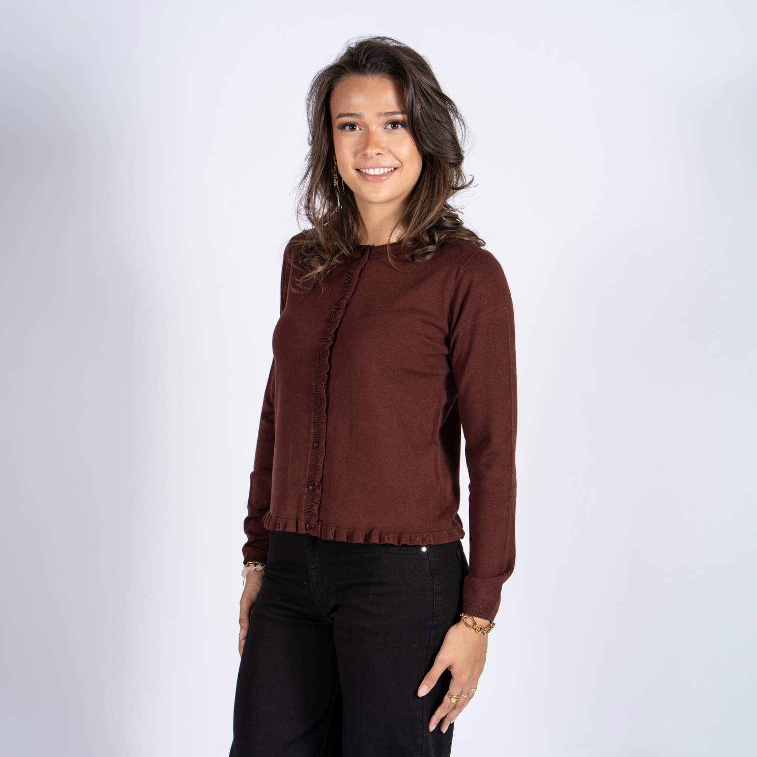 Sasia Vicky Dame Cardigan Rum Raisin Dark Red