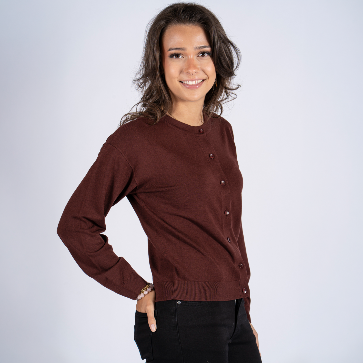 Sasia Vicky Dame Cardigan Rum Raisin Dark Red