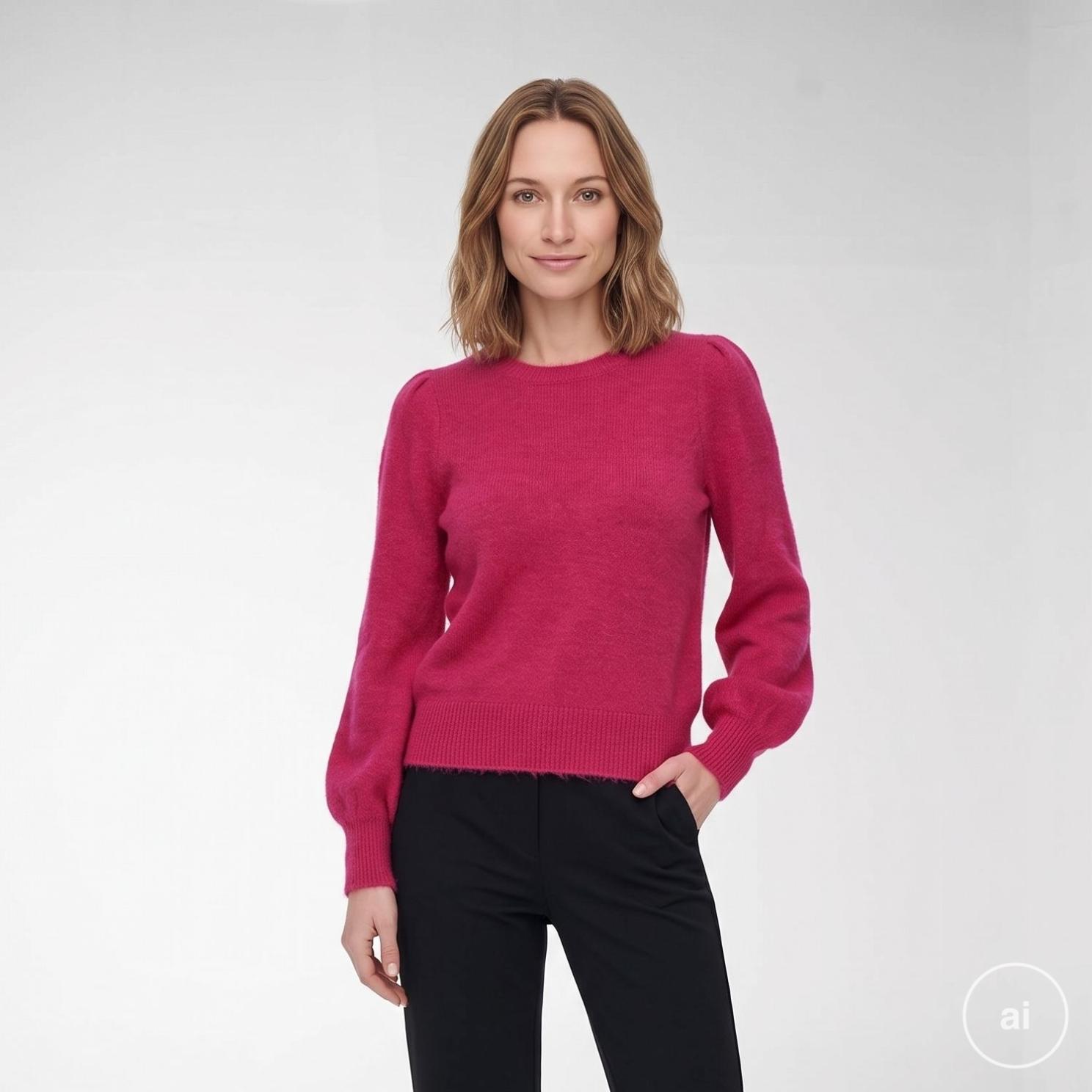 Sasia Xia Dame Striktrøje   Uldmix Pink Glo