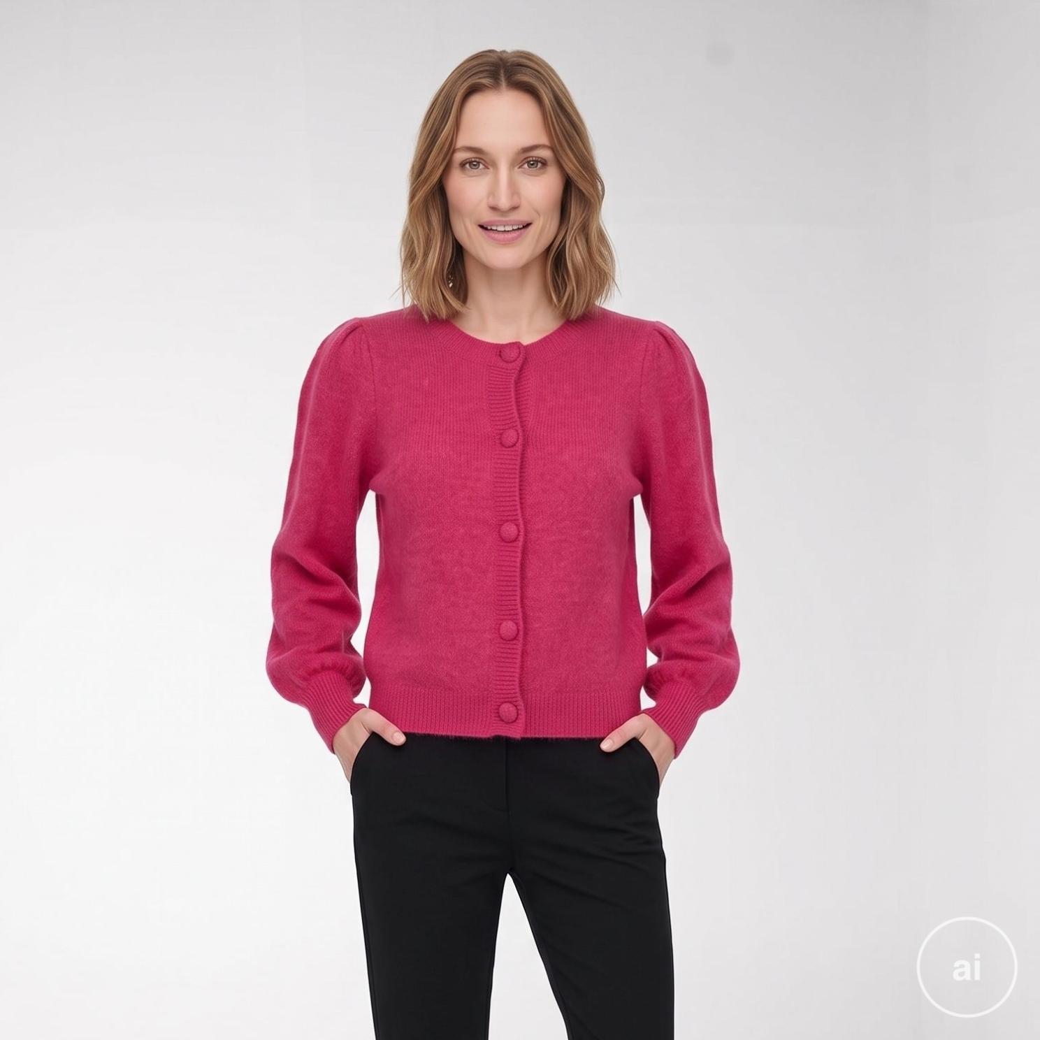 Sasia Xia Dame Striktrøje   Uldmix Pink Glo