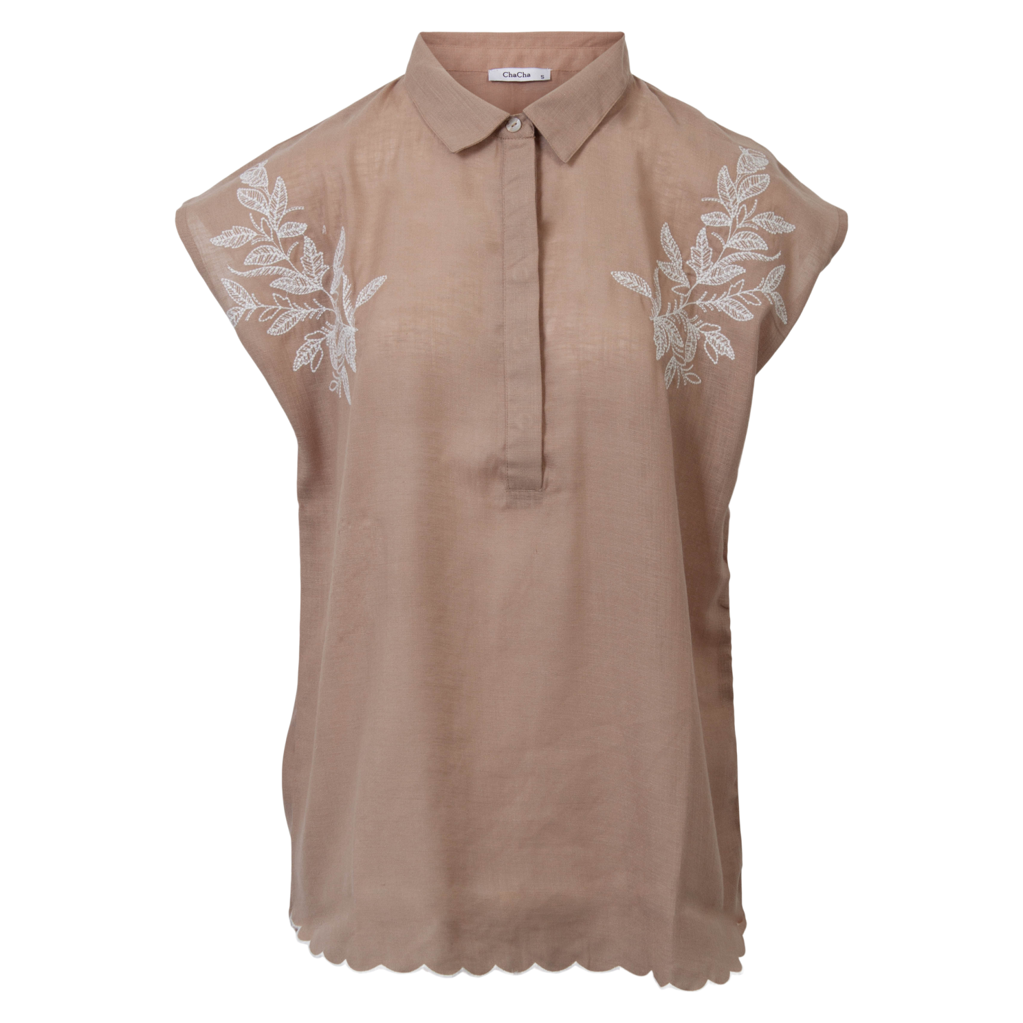Zbyz Dame Kortærmet Skjorte   Hørmix Plus Size Beige 50 52
